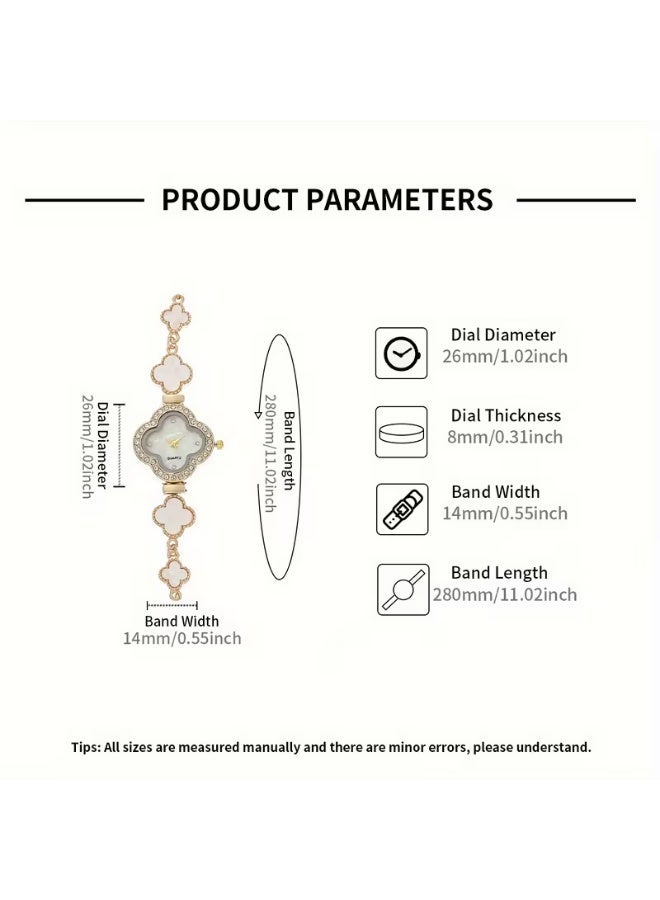 aeen Clover Design Quartz Watch for Women – Elegant Rhinestone Round Dial, Stainless Steel Strap with Tassel Detail, Stylish Everyday Wrist Watch Gift for Her - Image 5